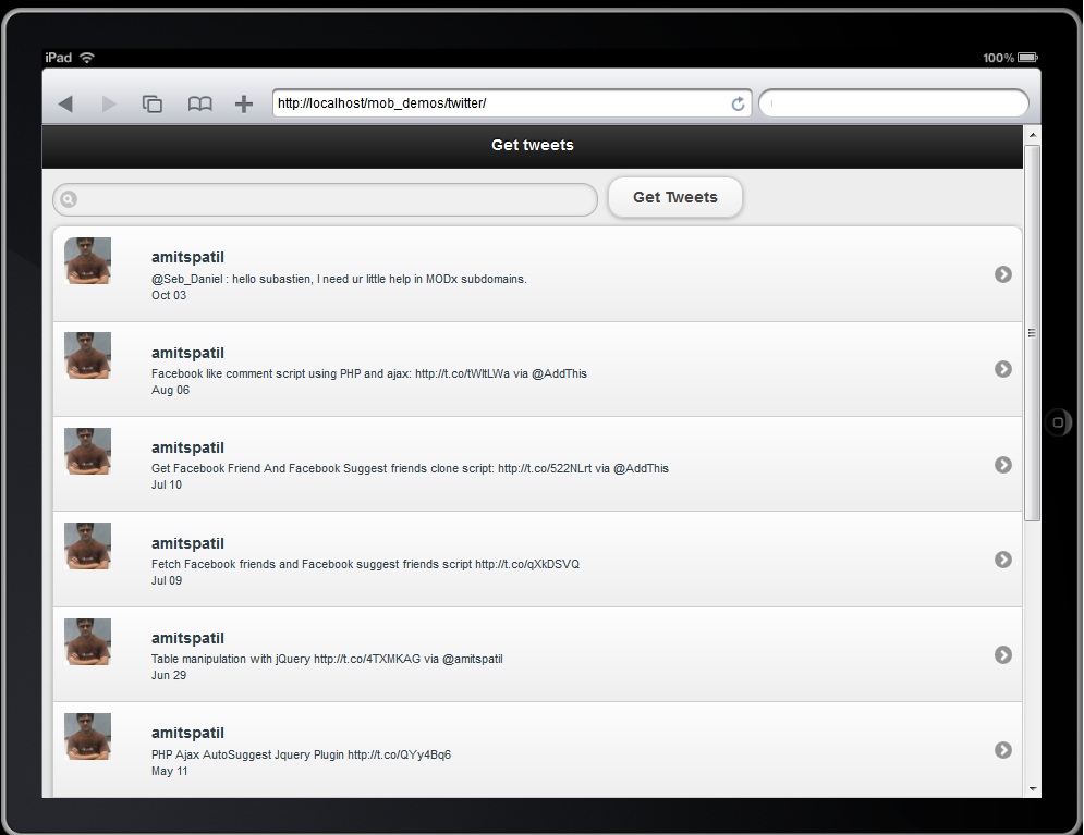 jquery mobile ipad twitter view